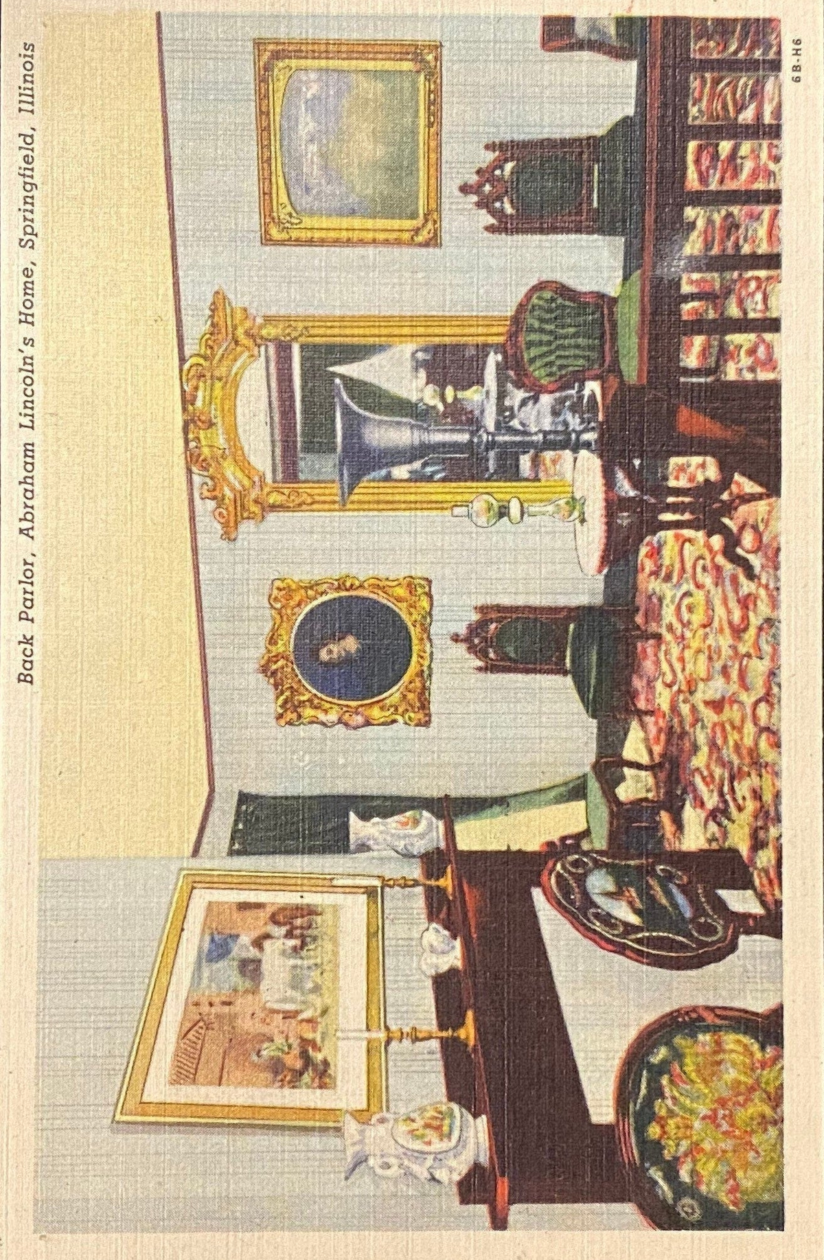 Color Postcard back parlor at Abe Lincoln's home in Springfield, Illinois