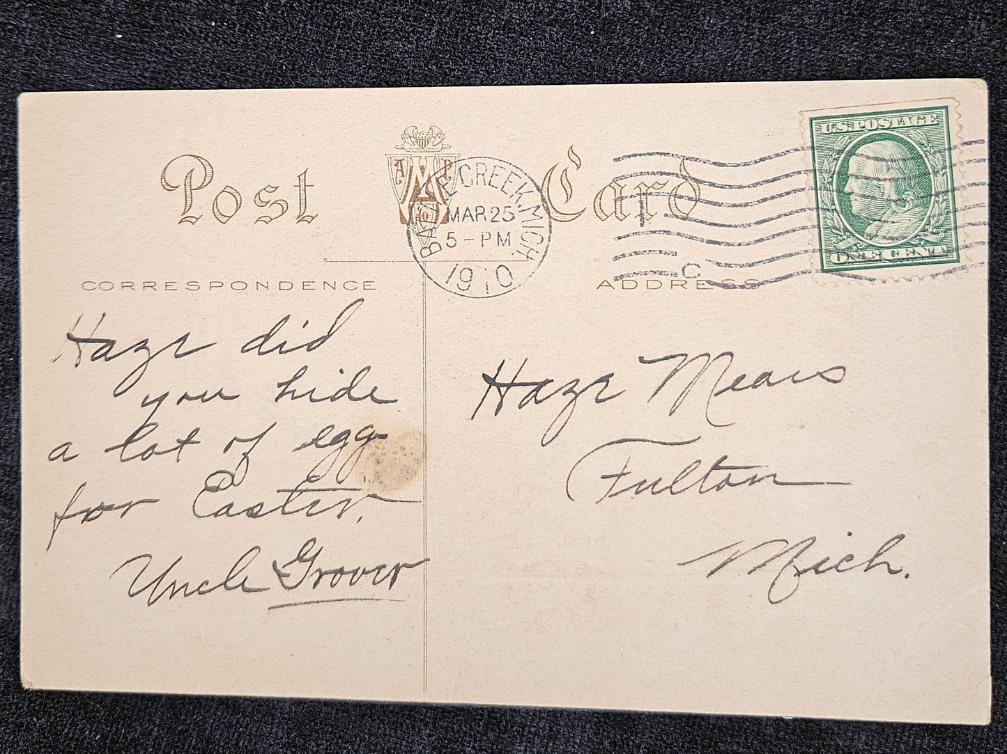 Signed Ethel Dewees Easter Art 1910 Art Nouveau postcard - used Good condition. Green i cent Frankli