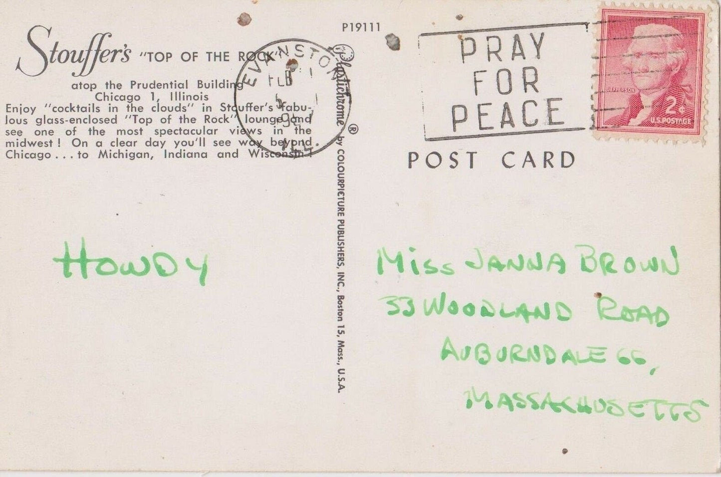 Top of the Rock Lounge of Chicago, Illinois Vintage Postcard