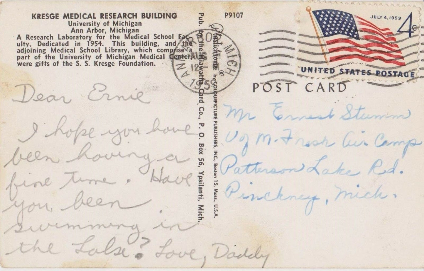 Kresge Medical Research Building - Ann Arbor, Michigan Vintage Postcard