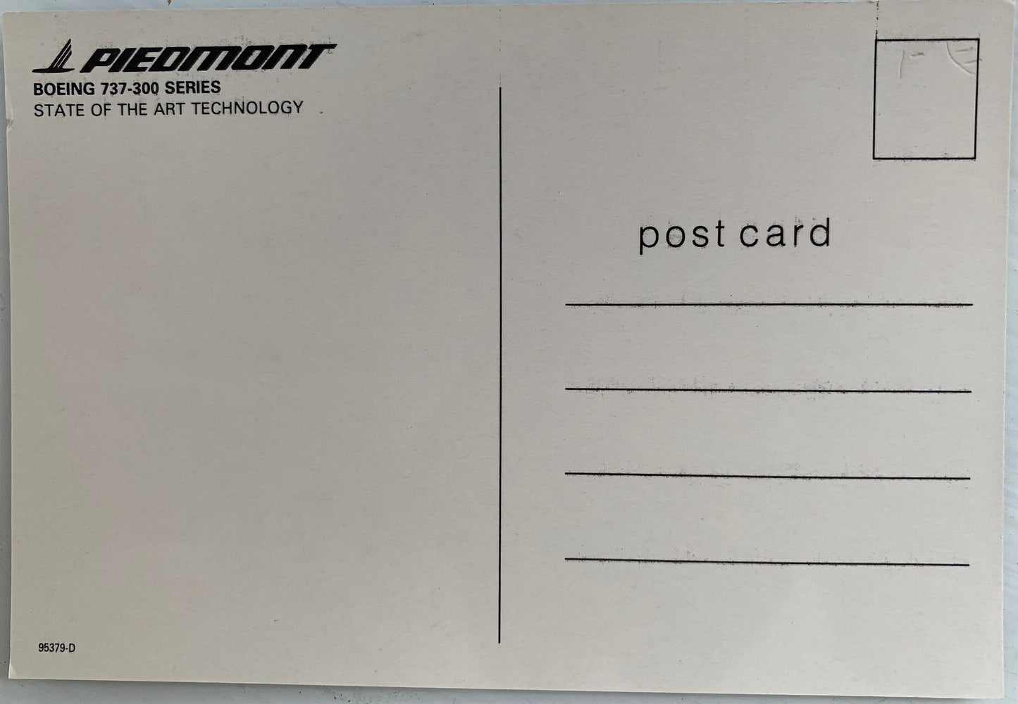 Piedmont Airplane Aircraft - Vintage Postcard