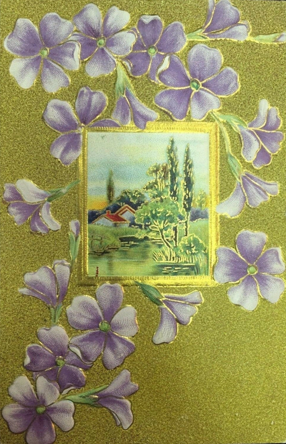 Embossed Landscape Floral - 1913 Vintage Postcard