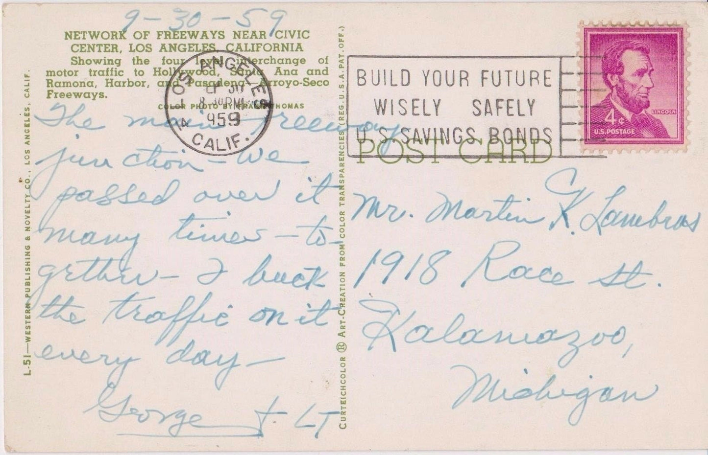 Network Freeways near Civic Center, Los Angeles, California - Vintage Postcard