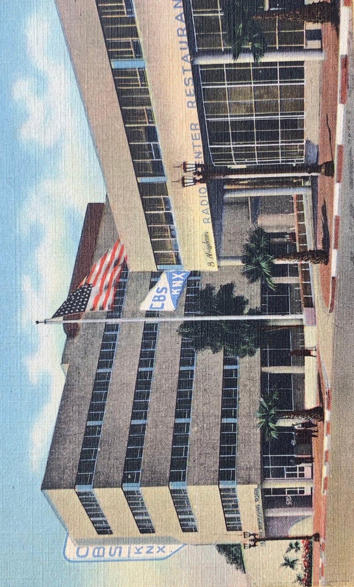 Columbia Square, Home of KNX Columbia Broadcasting System, Hollywood, California - Vintage Linen Postcard
