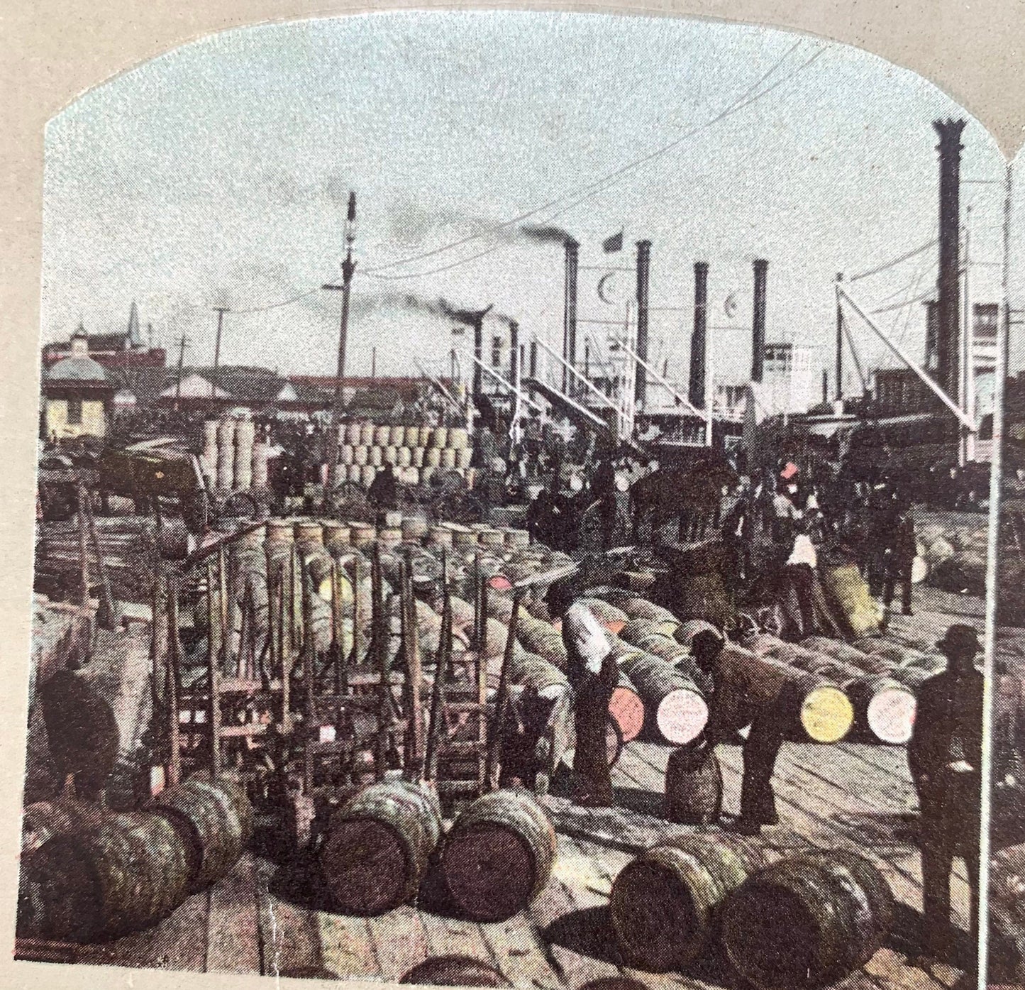 Levee Scene on Lower Mississippi River - Vintage Stereo Card Late 1800s