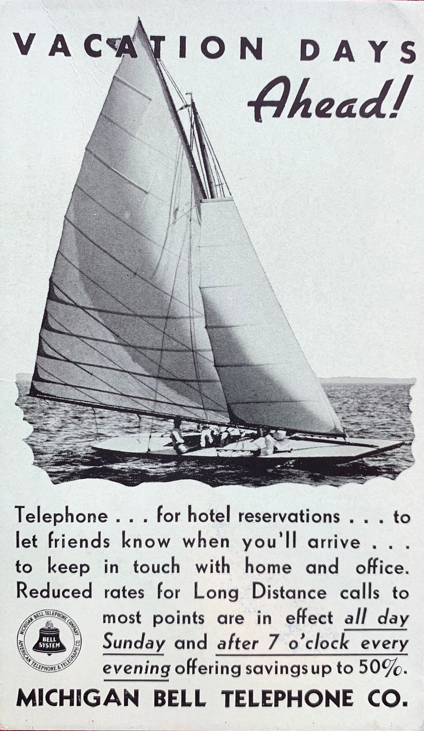 Vacation Days Ahead! - Michigan Bell Telephone Co. - Vintage Trade Card