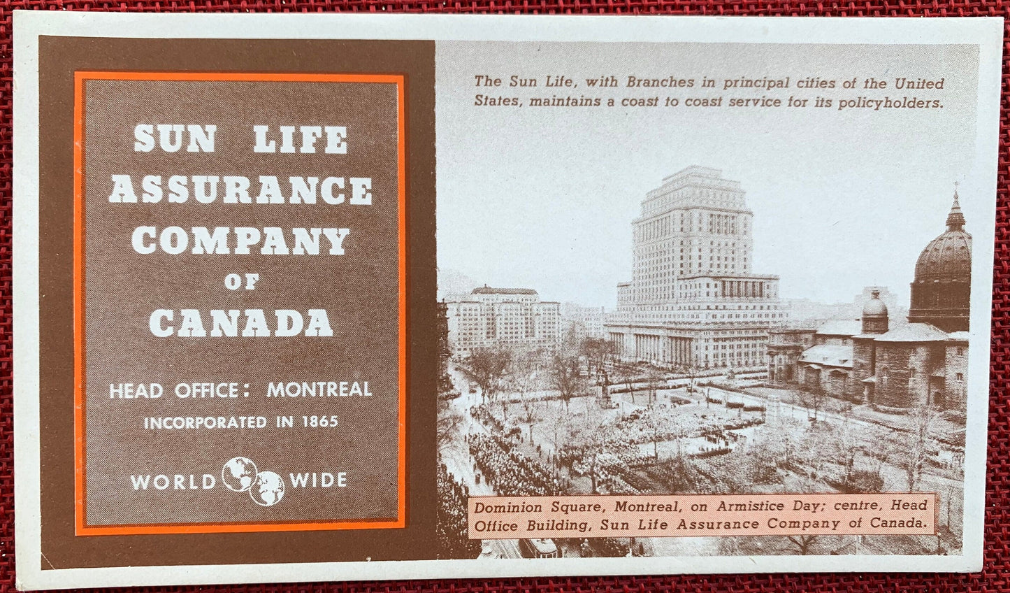 Sun Life Assurance Company of Canada - Vintage Trade Card