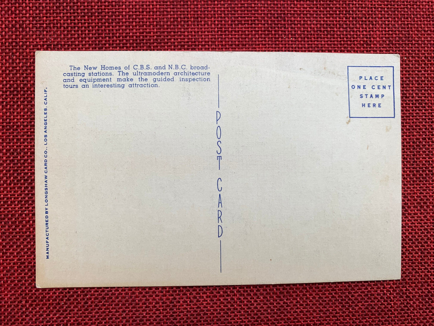 New Studios of CBS and NBC Radio City, Hollywood, California - Vintage Linen Postcard