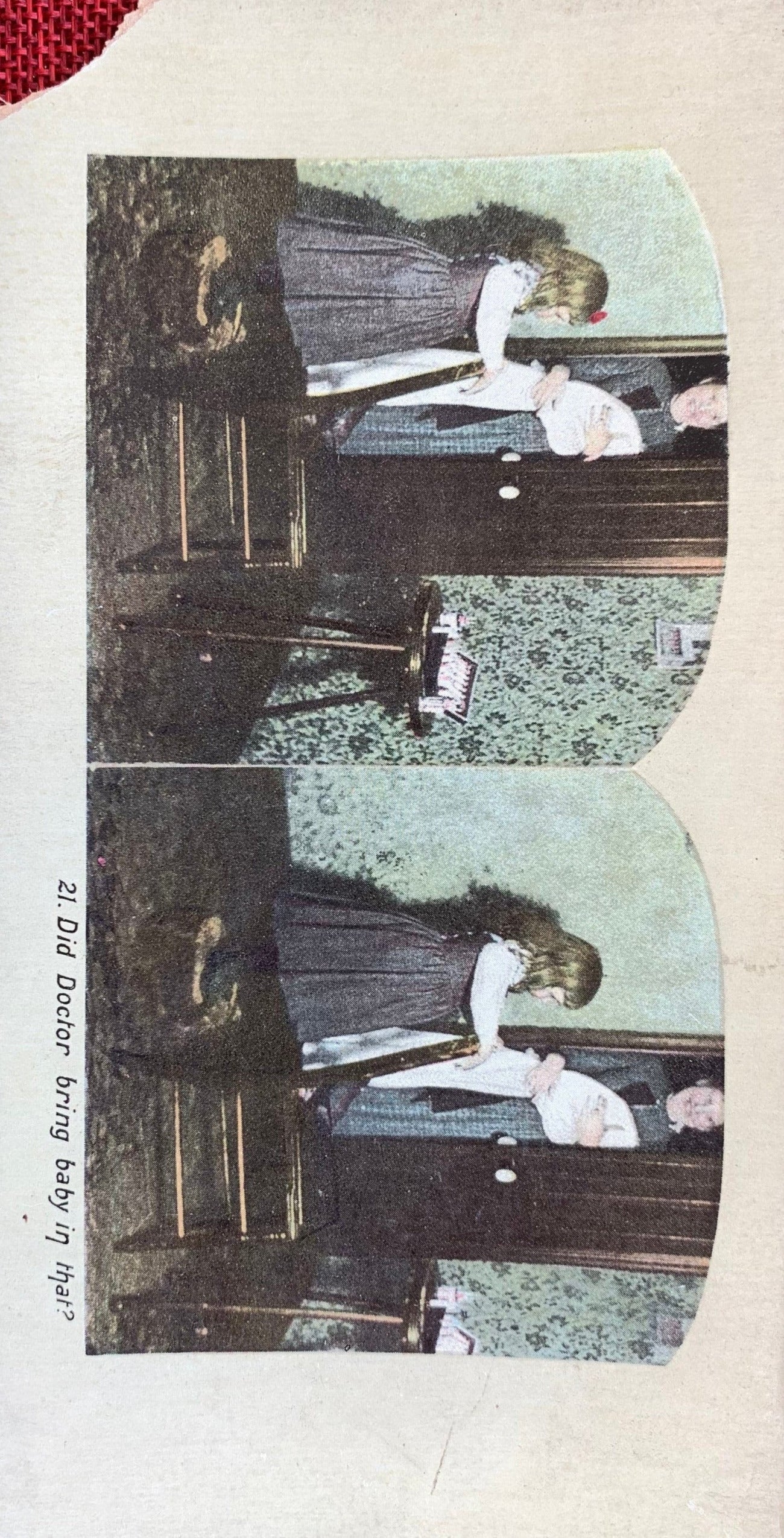 Did Doctor Bring Baby In That? - Vintage Stereo View Card - Late 1800s - Little Girl Looking at New Baby