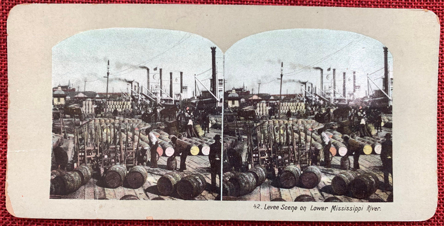 Levee Scene on Lower Mississippi River - Vintage Stereo Card Late 1800s