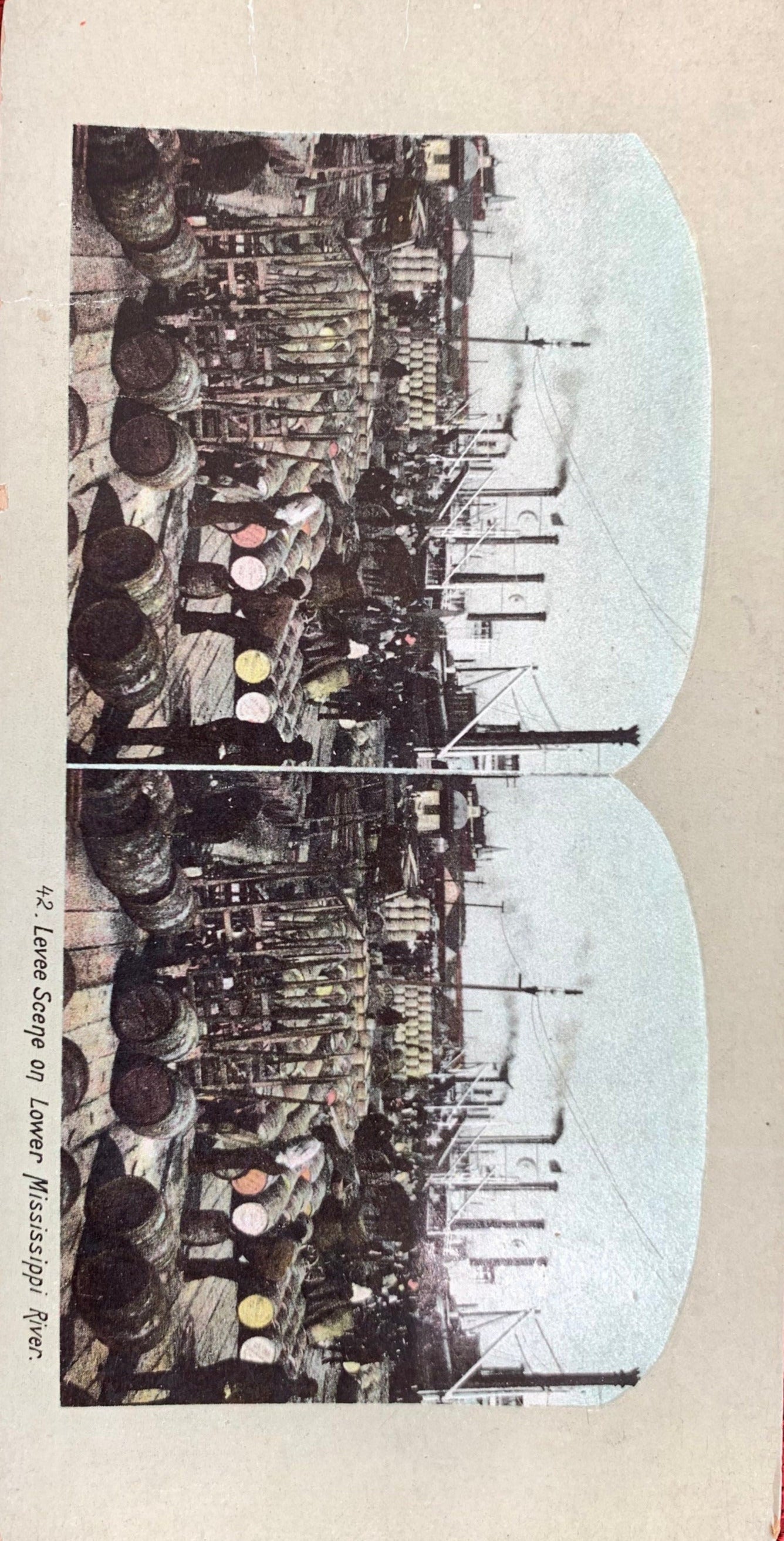 Levee Scene on Lower Mississippi River - Vintage Stereo Card Late 1800s