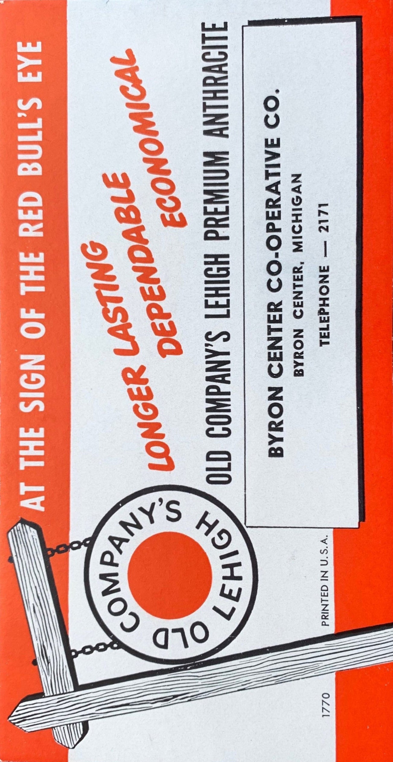 Old Company's Lehigh Premium Anthracite - Byron Center, Michigan - Vintage Trade Card