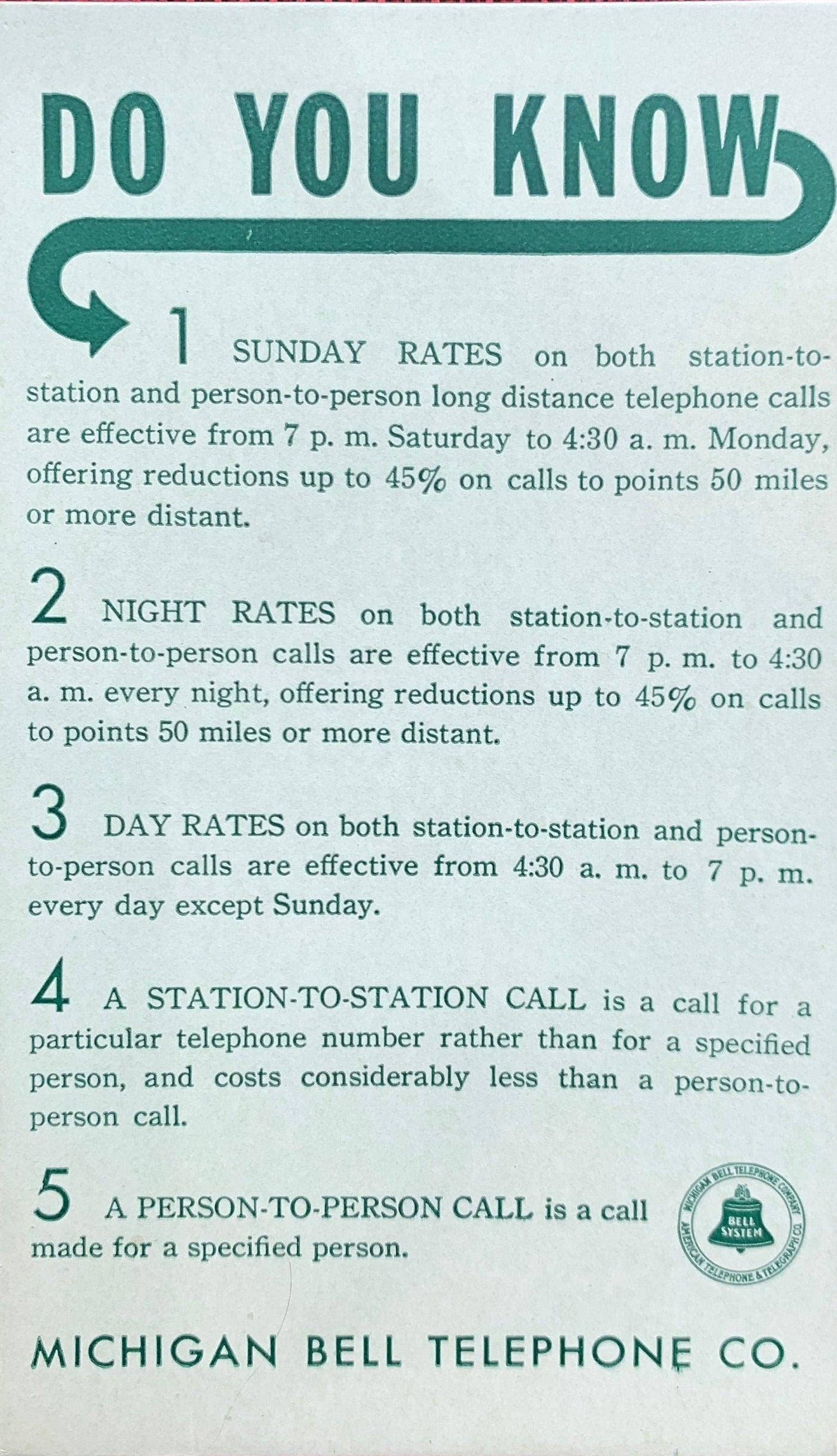 Do You Know - Michigan Bell Telephone Co. - Vintage Trade Card