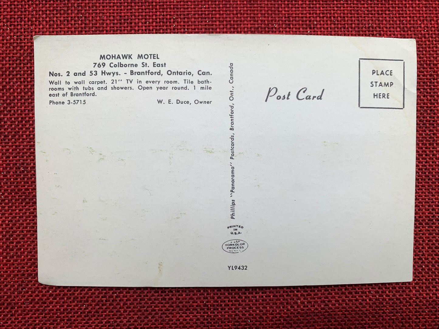 Mohawk Motel - Brantford, Ontario, Canada - 1950s Postcard