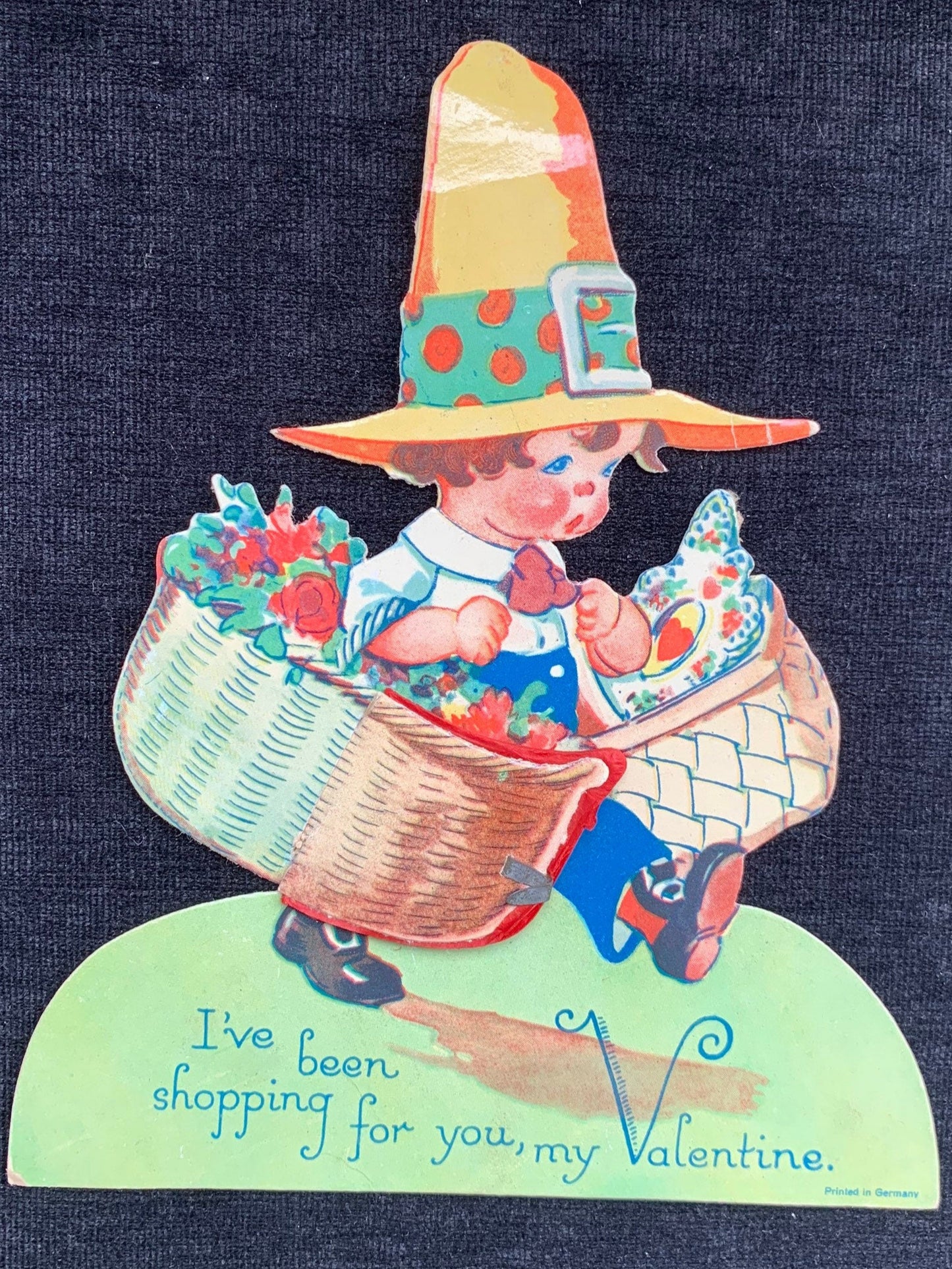 Chloe Preston Shopping Boy Vintage Valentine Card with Poof Honeycomb 1920’s-1930’s