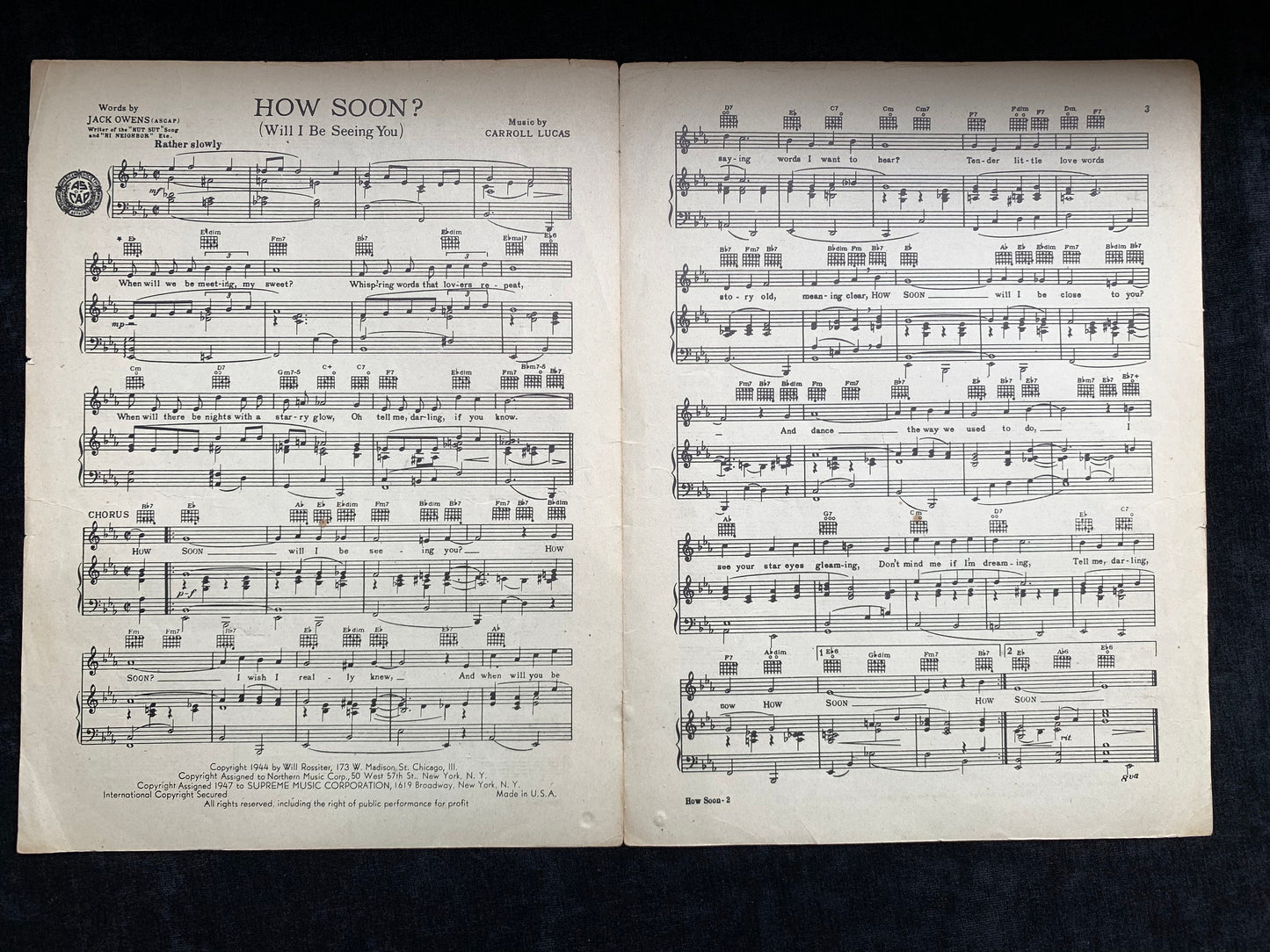 How Soon? (Will I Be Seeing You) - Vintage Sheet Music 1944