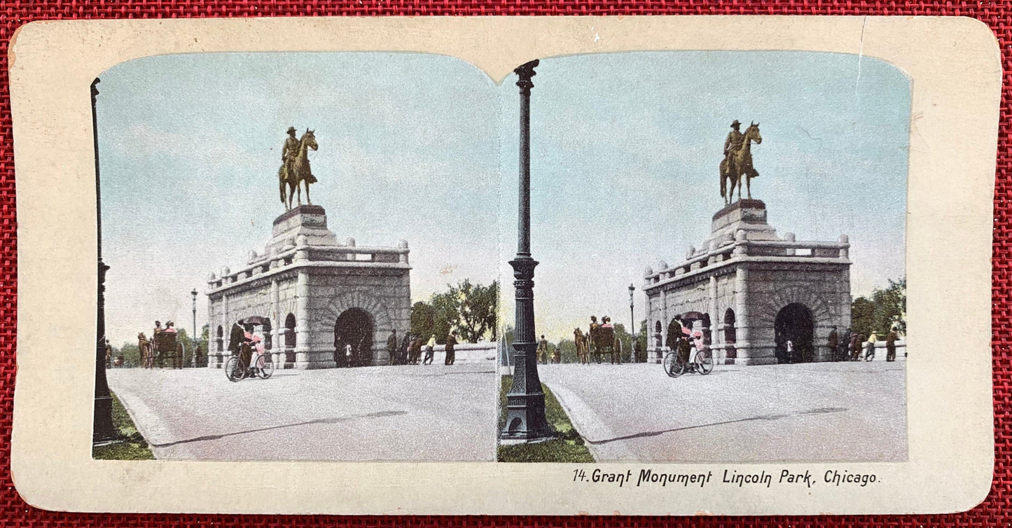Grant Monument - Lincoln Park, Chicago - Vintage Stereo View Card Late 1800s