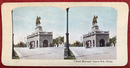 Grant Monument - Lincoln Park, Chicago - Vintage Stereo View Card Late 1800s