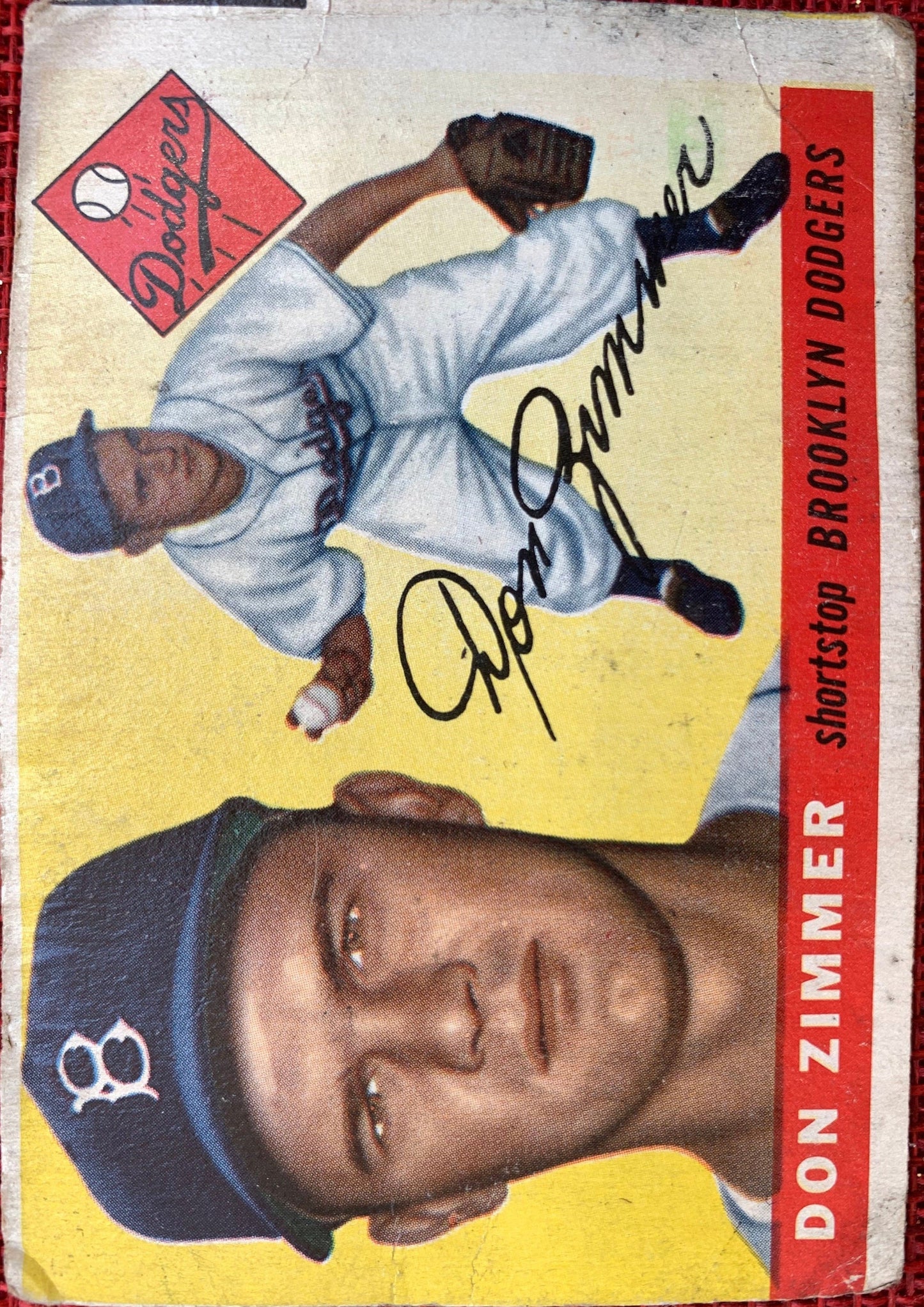 Don Zimmer Vintage 1955 Topps Baseball Card No. 92, Shortstop, Brooklyn Dodgers