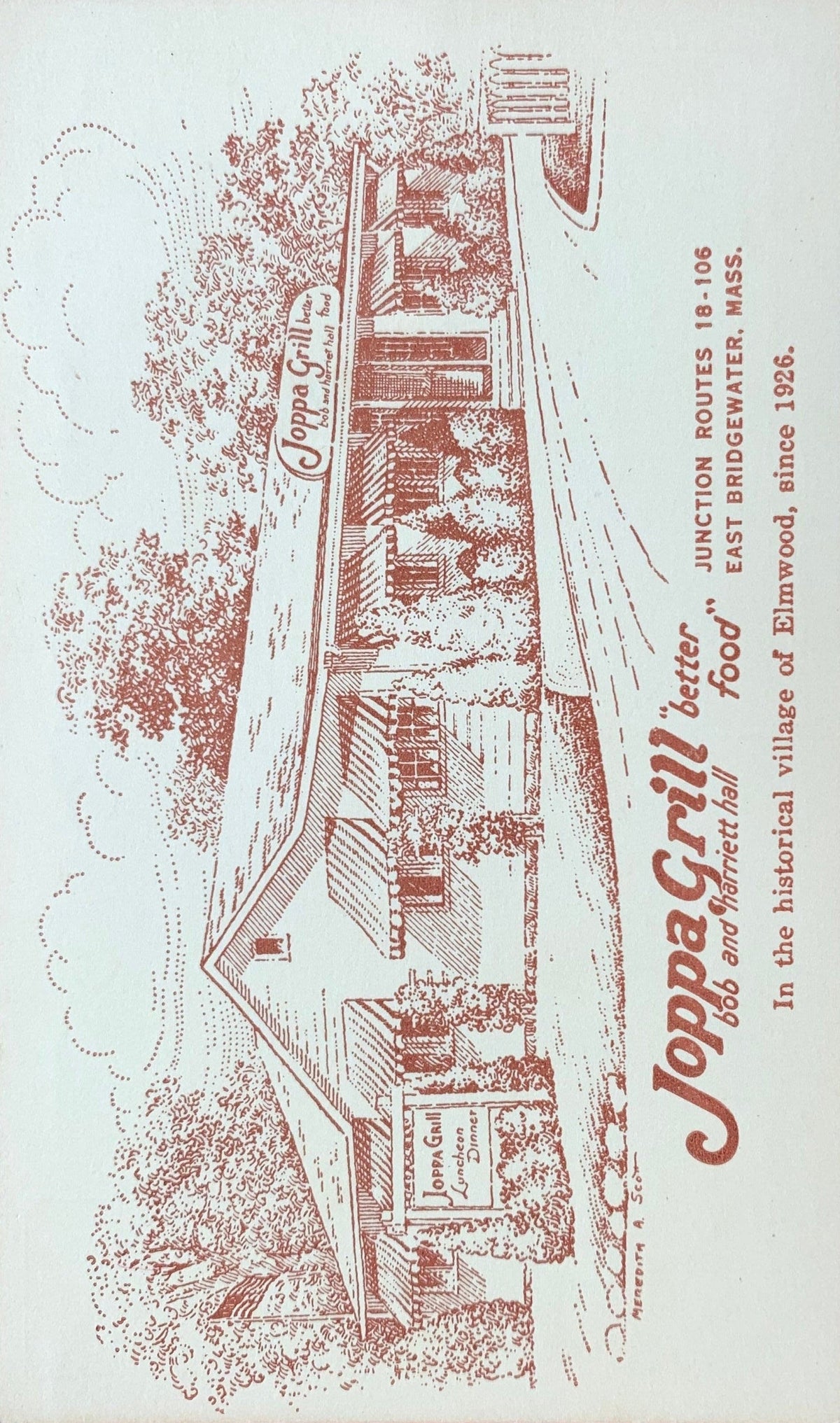 Joppa Grill "Better Food" Elmwood, Massachusetts Vintage Postcard (New)