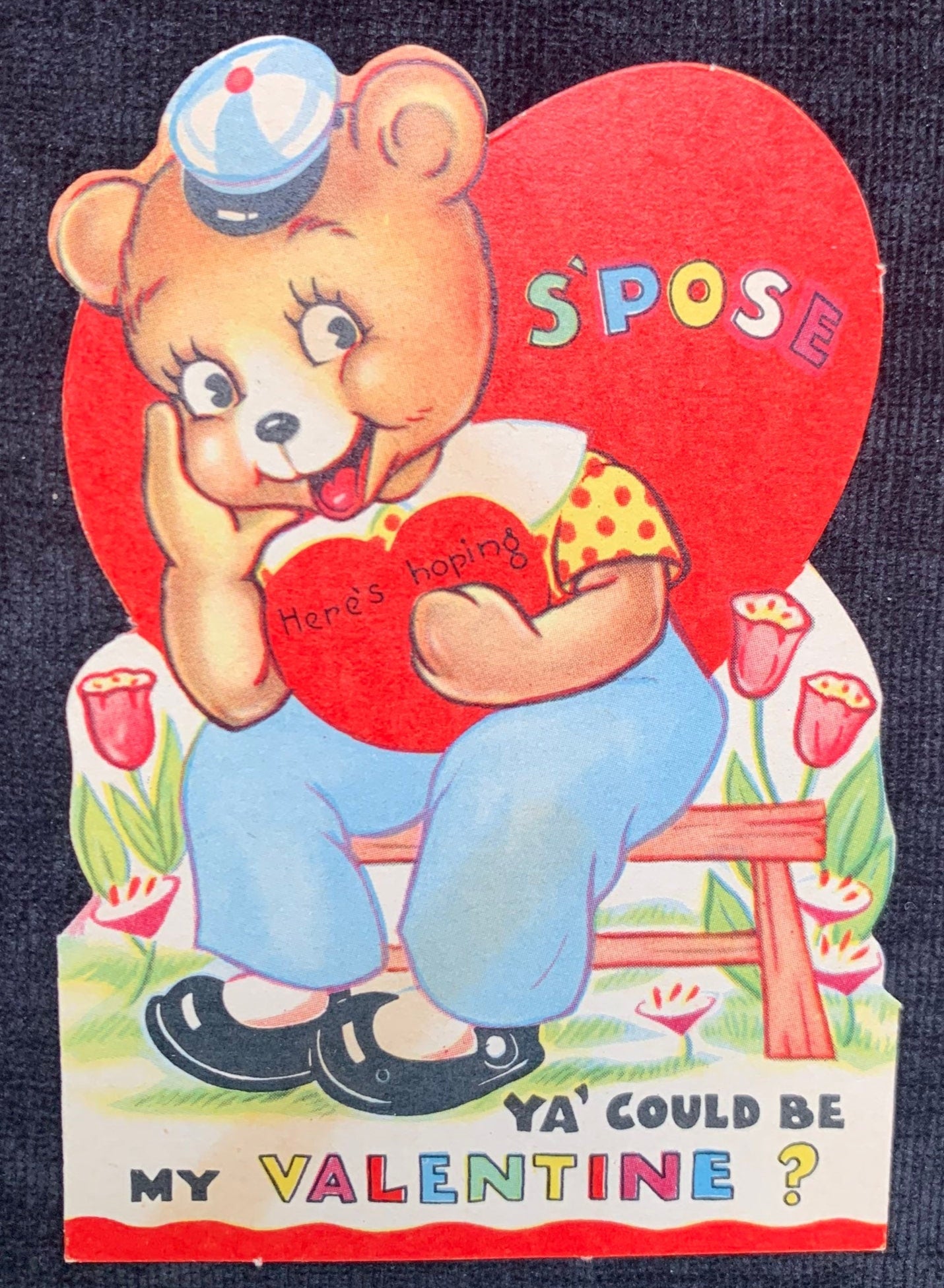 Carrington Company Bear with Heart Vintage Valentine card 1920's-1930's