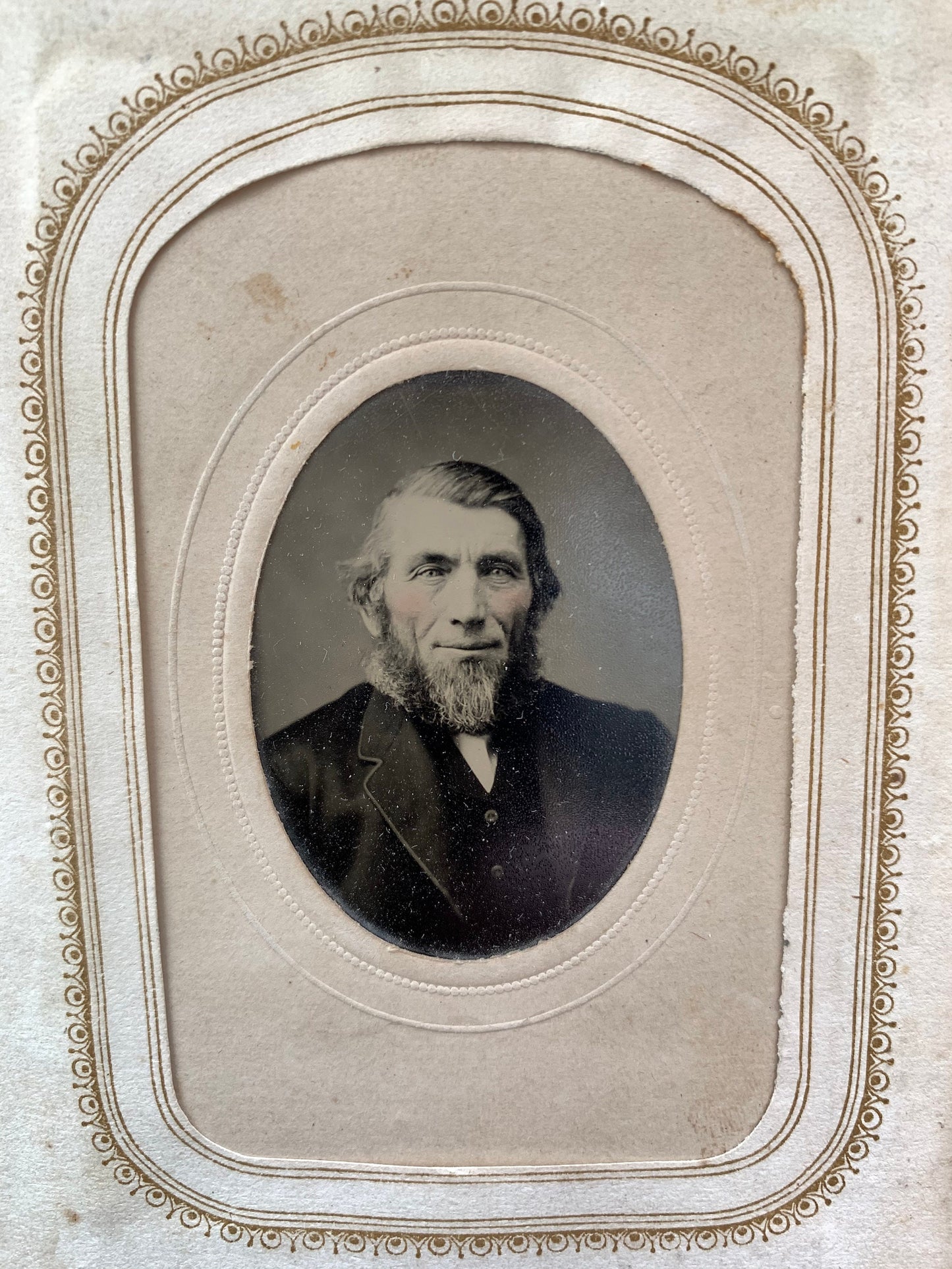 Victorian Era Tintype of a Bearded Older Man with Hand Painted Rosy Cheeks - 1860s-1870s