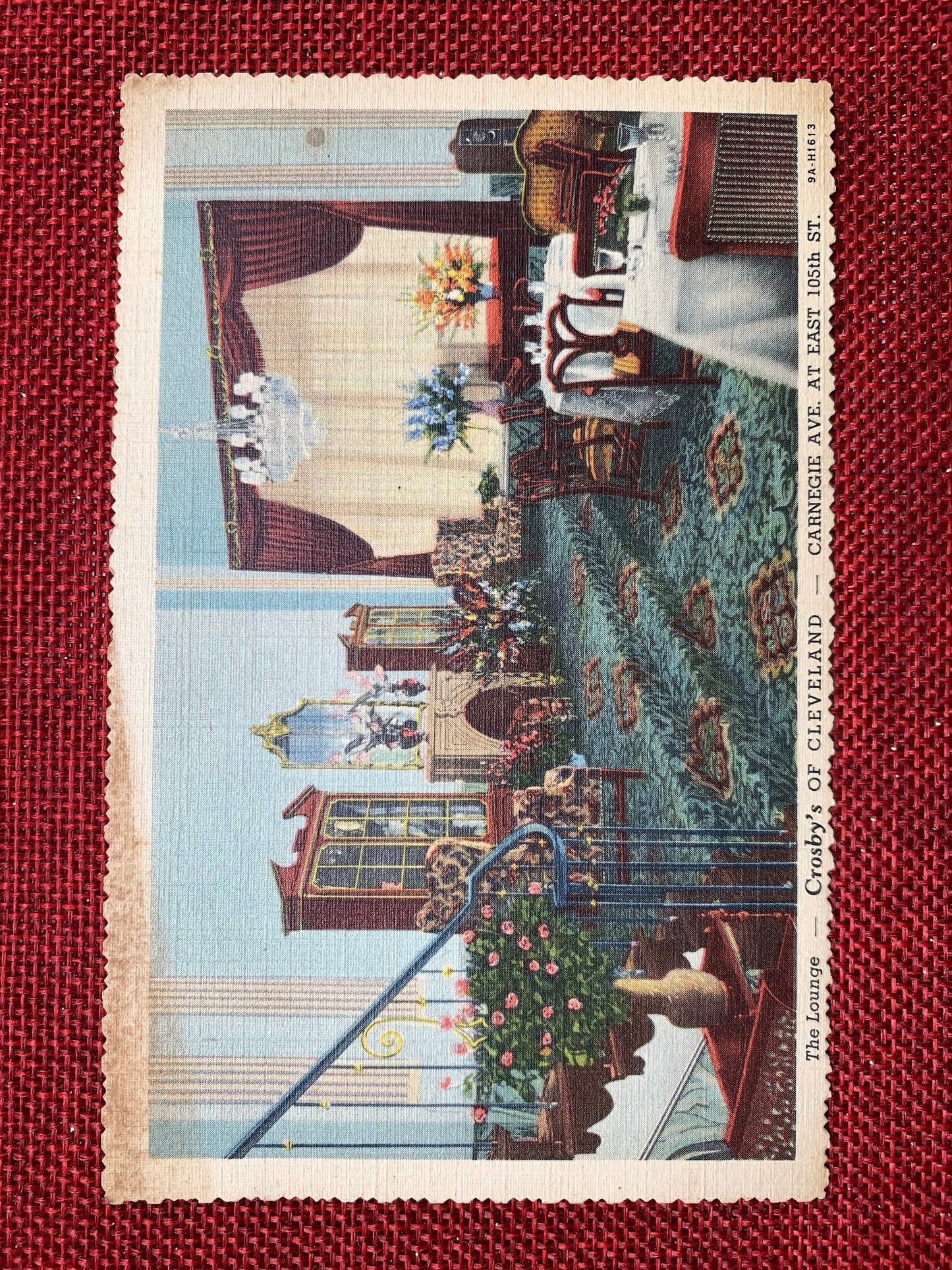The Lounge, Crosby's of Cleveland, Ohio - Vintage Linen Postcard With Scalloped Edges 1940s