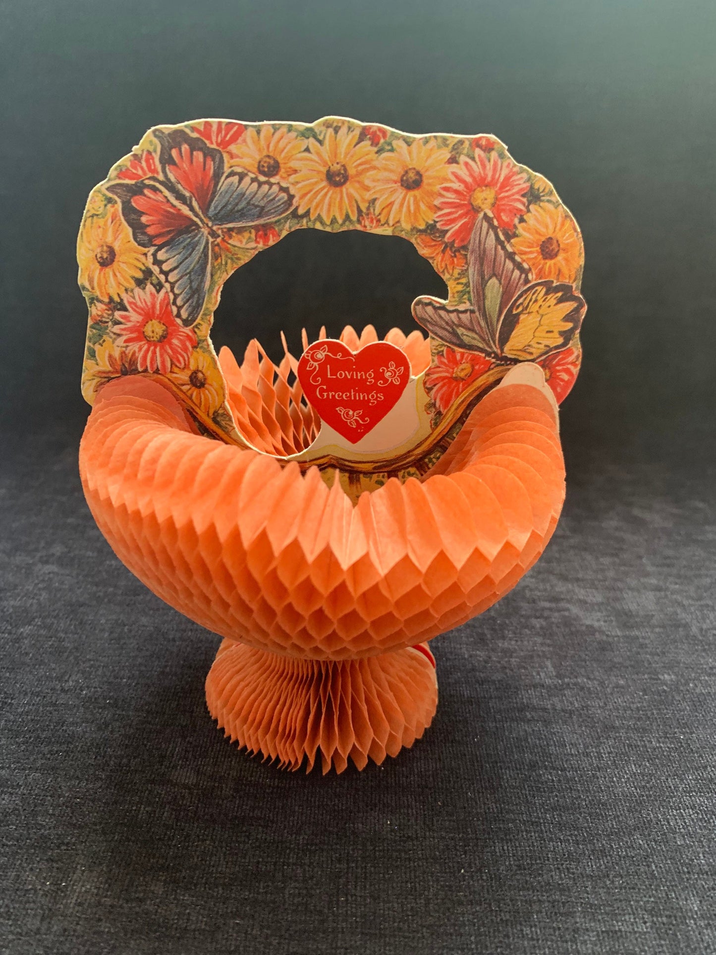 Beistle Two Sided Honeycomb Floral Wreath Valentine Card- 1930's