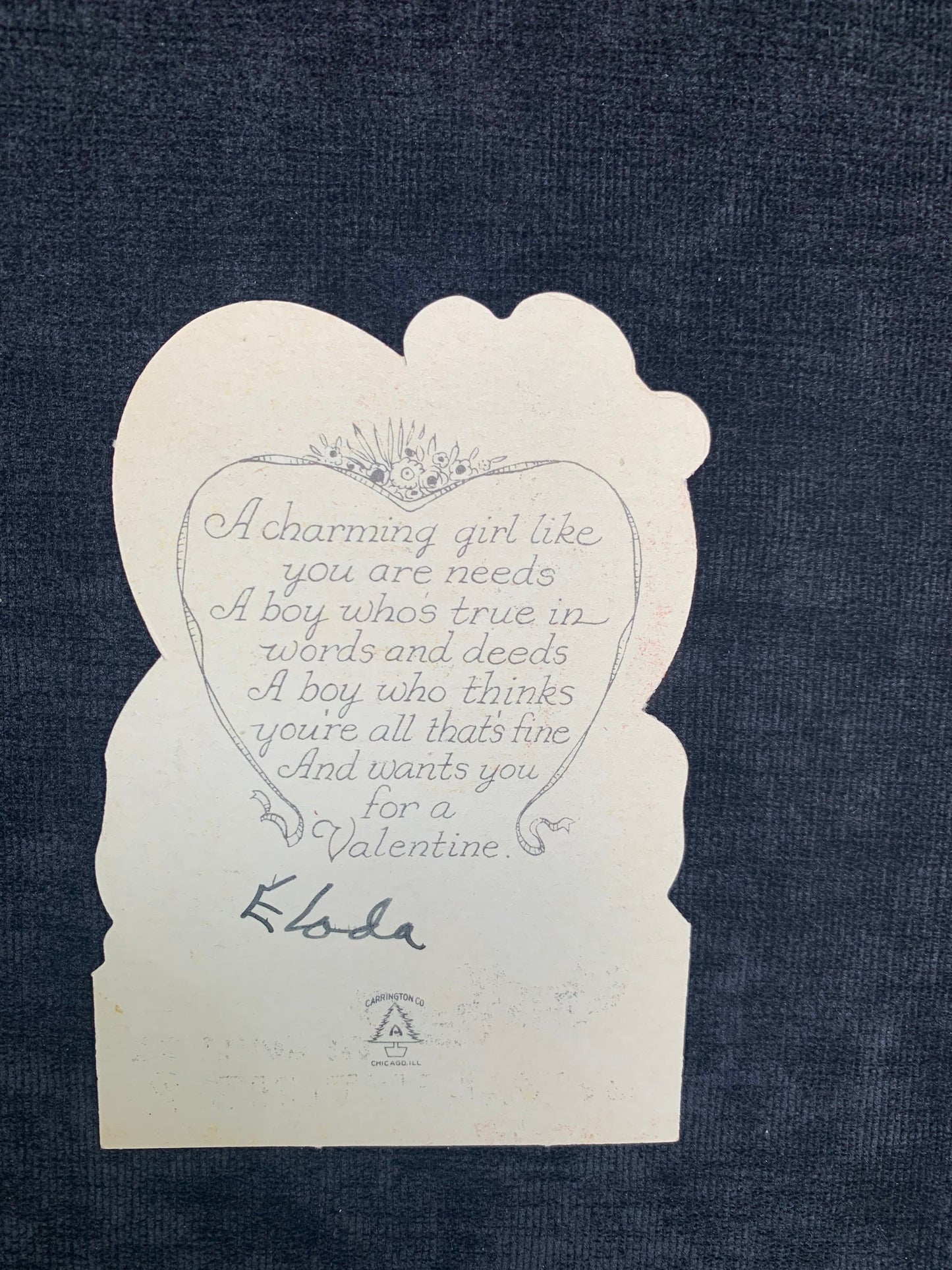 Carrington Company Bear with Heart Vintage Valentine card 1920's-1930's