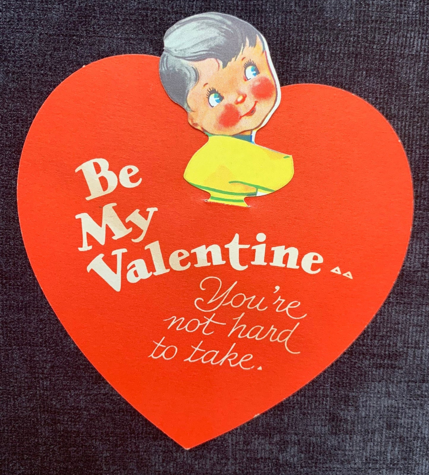 Carrington Company, Mechanical Boy in Yellow Shirt Red Hear Shaped, Vintage Valentine Card 1920's-1930's