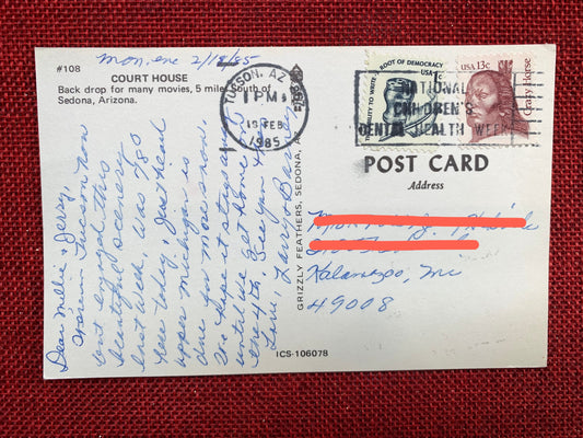This postcard features a photograph of a Court House, outside of Sedona, Arizona. Back Text: "Court