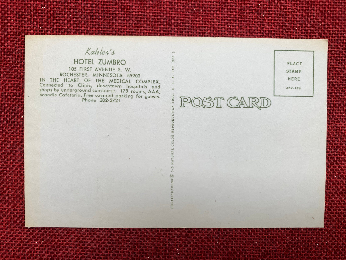 Kahler's Hotel Zumbro - Rochester, Minnesota - Vintage Postcard