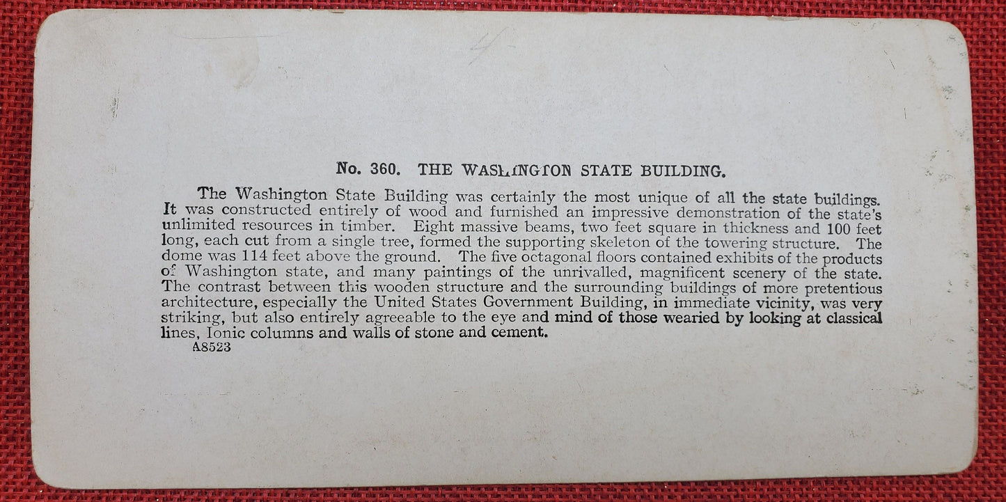 The Washington State Building - St. Louis World's Fair - Vintage 1904 Stereo View Card