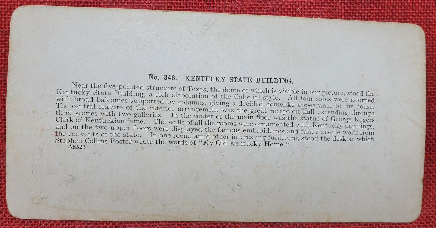 Kentucky State Building - Vintage Stereo View Card - 1904