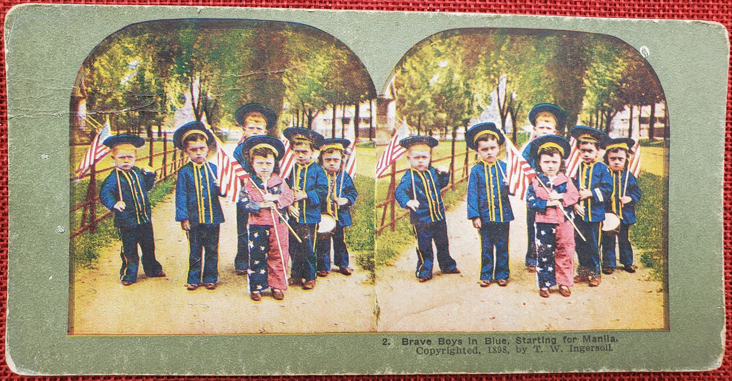 Brave Boys in Blue, Vintage Stereo View Card, Late 1800s