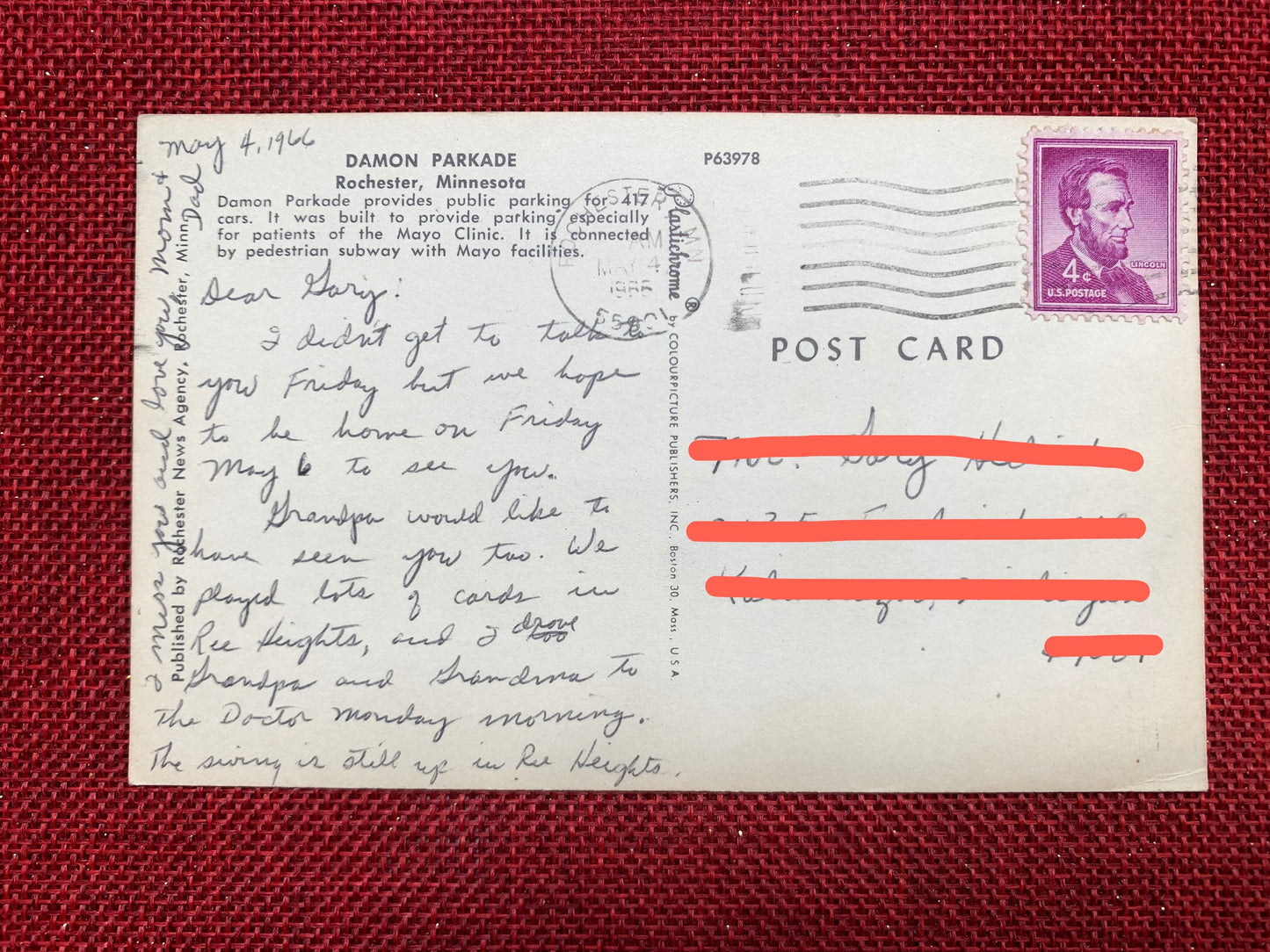 Damon Parkade, Rochester, Minnesota - Vintage Postcard