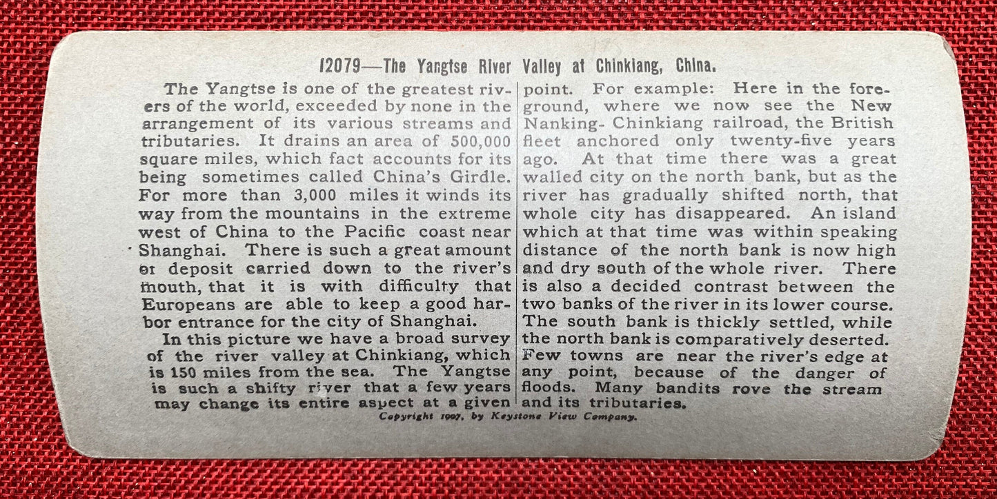 The Yangtze River Valley - Zhenjiang, China - Vintage Stereo View Card - 1907 Keystone View Company