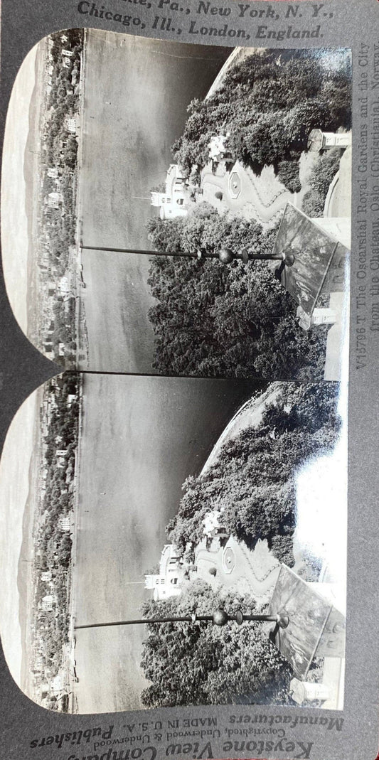 The Oscarshal Royal Gardens - City of Oslo, Norway - Vintage Stereoview Card - Keystone View Company 1910s
