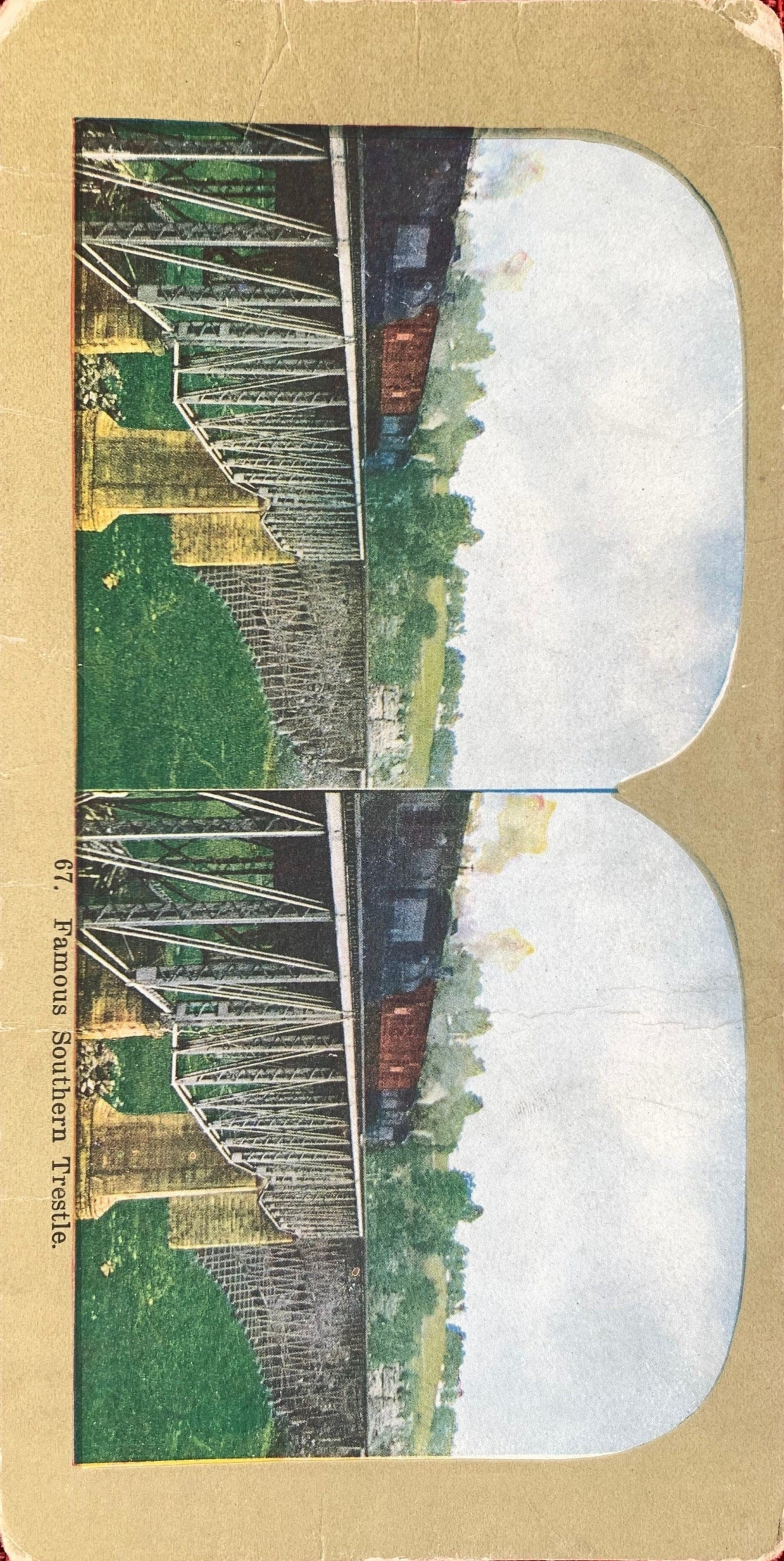 Famous Southern Trestle - New Hampshire - Train Going Across a Train Trestle - Stereo View Card - Late 1800s