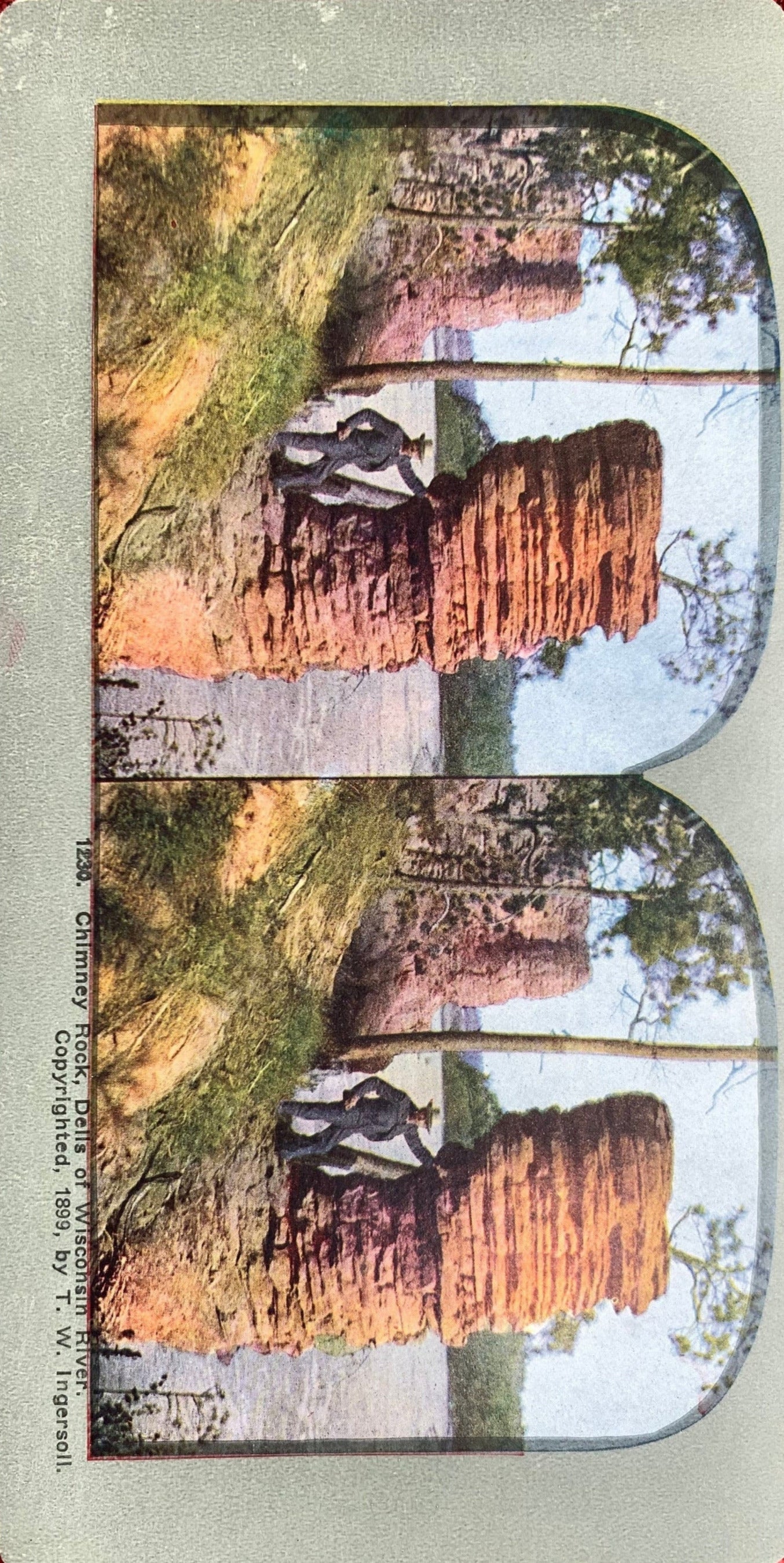 Chimney Rock - Wisconsin Dells, Wisconsin - Vintage Stereoview Card - Late 1800s