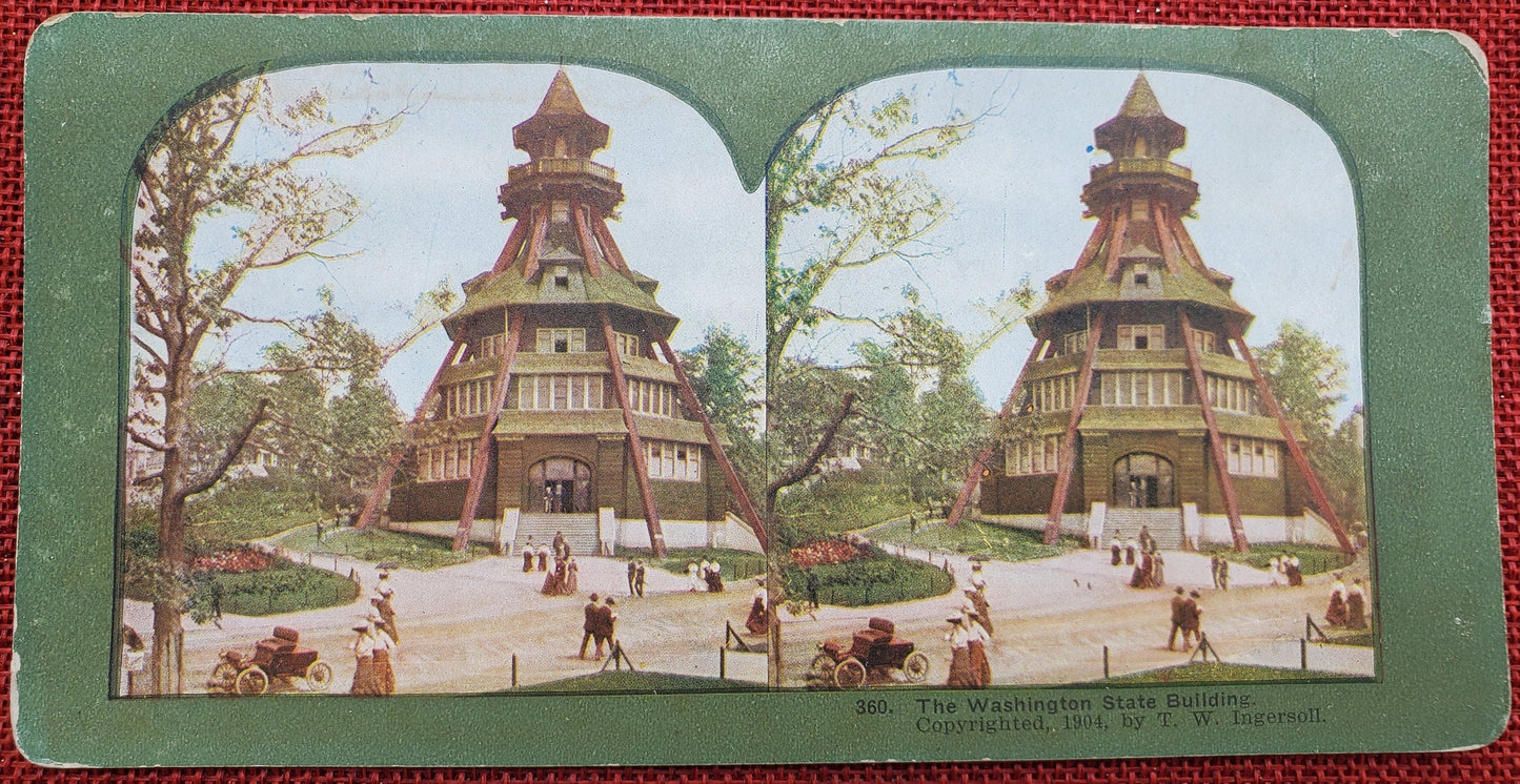 The Washington State Building - St. Louis World's Fair - Vintage 1904 Stereo View Card