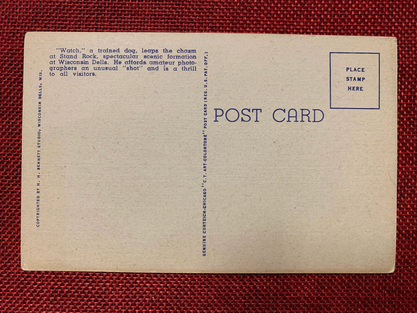 Watch Jumping Stand Rock, at Wisconsin Dells, Wisconsin - Vintage Linen Postcard 1940s