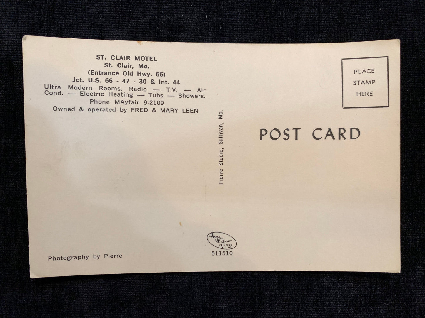 St. Clair Motel - St. Clair, Missouri - 1950s Postcard