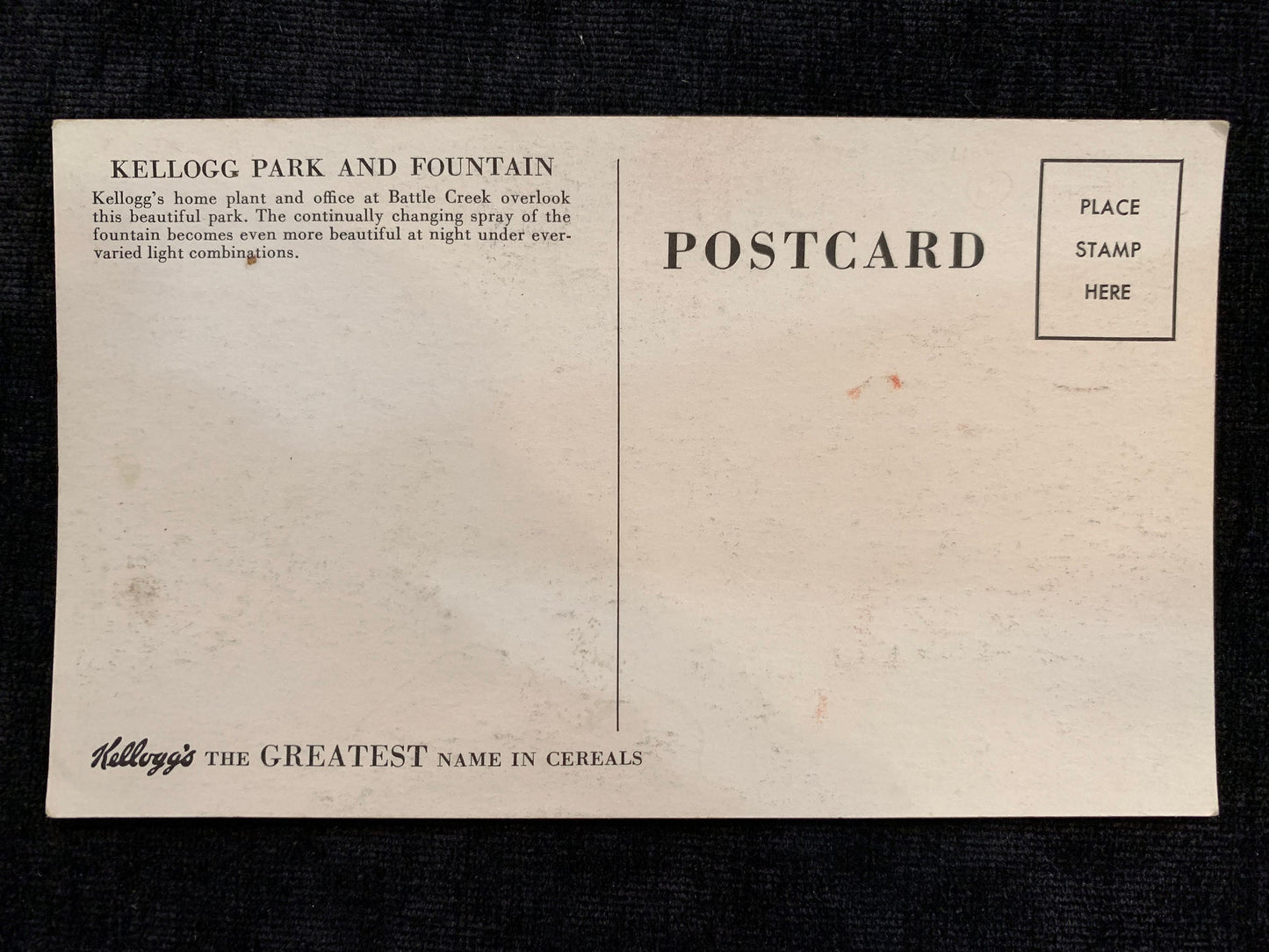 Kellogg Park and Fountain, Battle Creek, Michigan MI Vintage Postcard