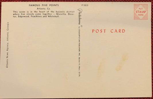 Famous Five Points Atlanta, Georgia Vintage Postcard