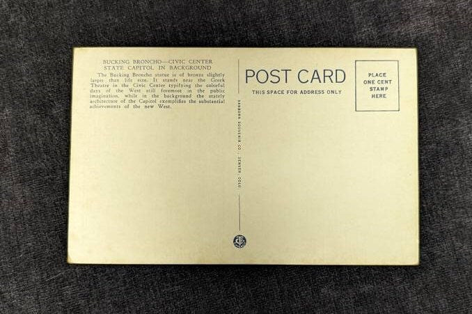 The Bronco Buster - State Capitol - Denver, Colorado - 1940s Linen Postcard