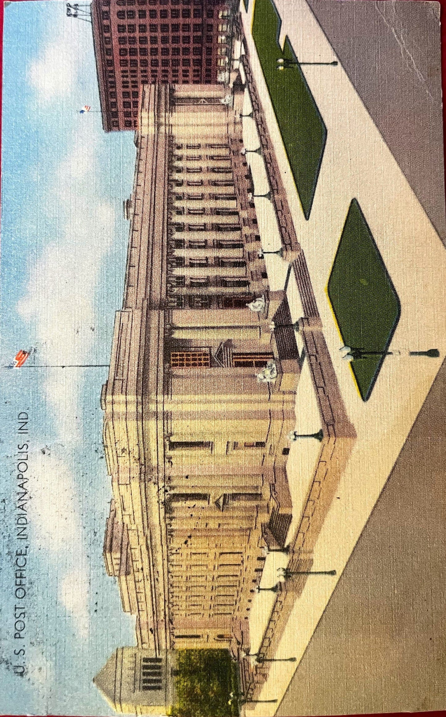 US Post Office, Indianapolis, Indiana - Vintage Linen Postcard 1940s
