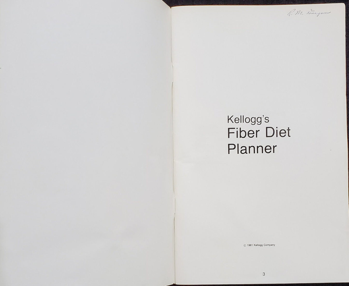 Kellogg's FiberDiet Planner, Kellogg's Give Away Health Booklet -Free Fiber Diet Circular from Kellogg's- Kellogg's Cereal Promotional Flyer