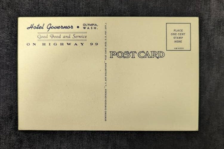 Hotel Governor, Olympia, Washington - Vintage Linen Postcard
