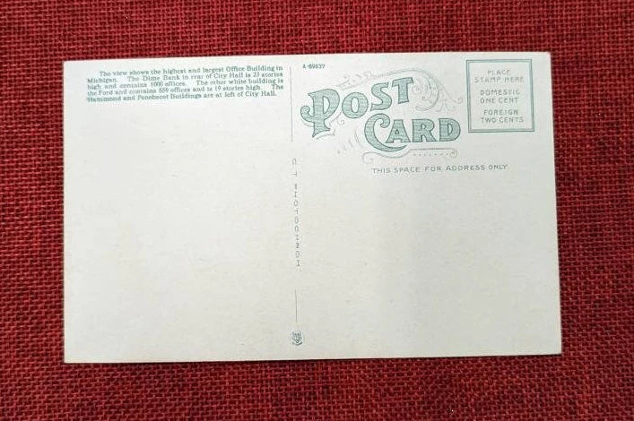 Downtown Detroit, Michigan - Vintage Postcard